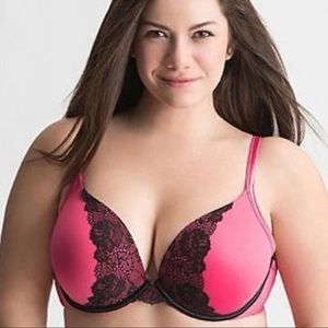 🌸 Pink with Black Lace Smooth Plunge Boost Bra